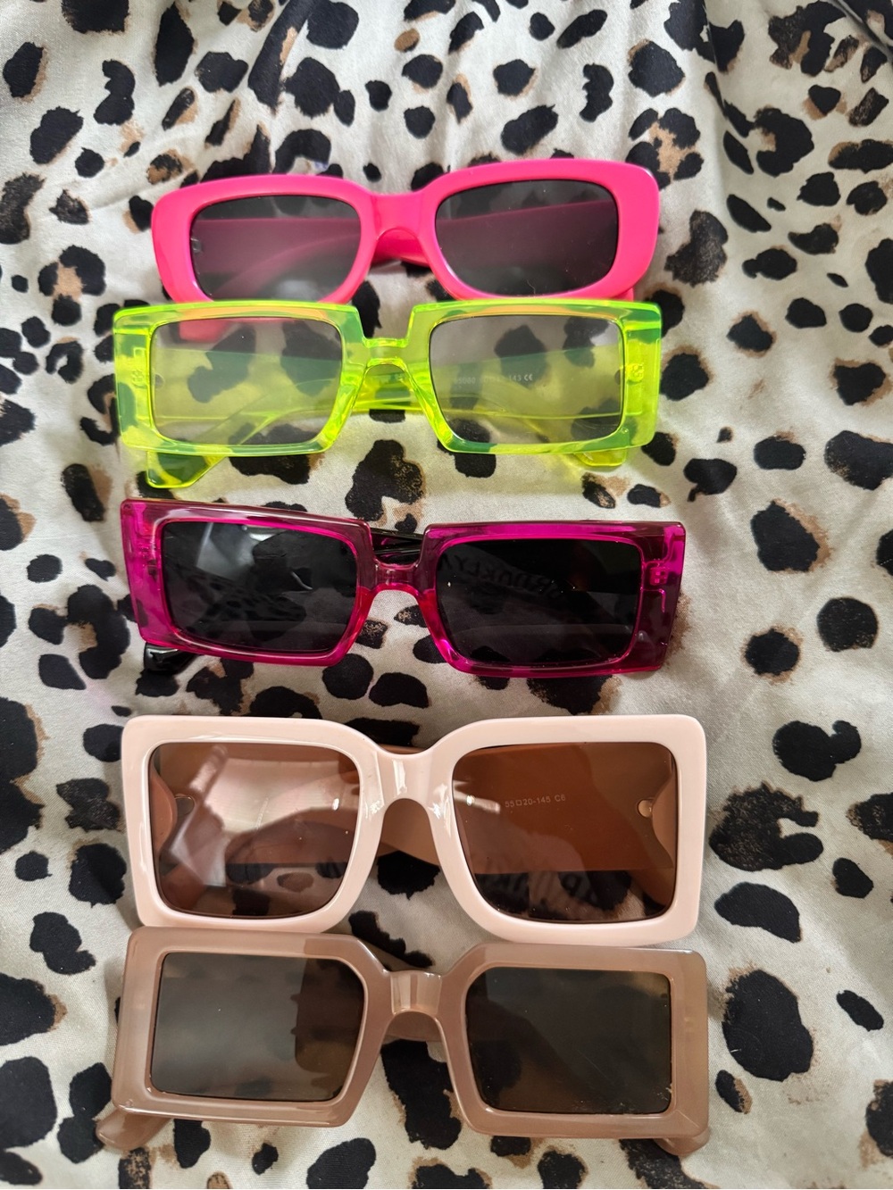 Neon & Pastel Square Sunglasses Set - Pink, Yellow, Hot Pink, Blush, Brown